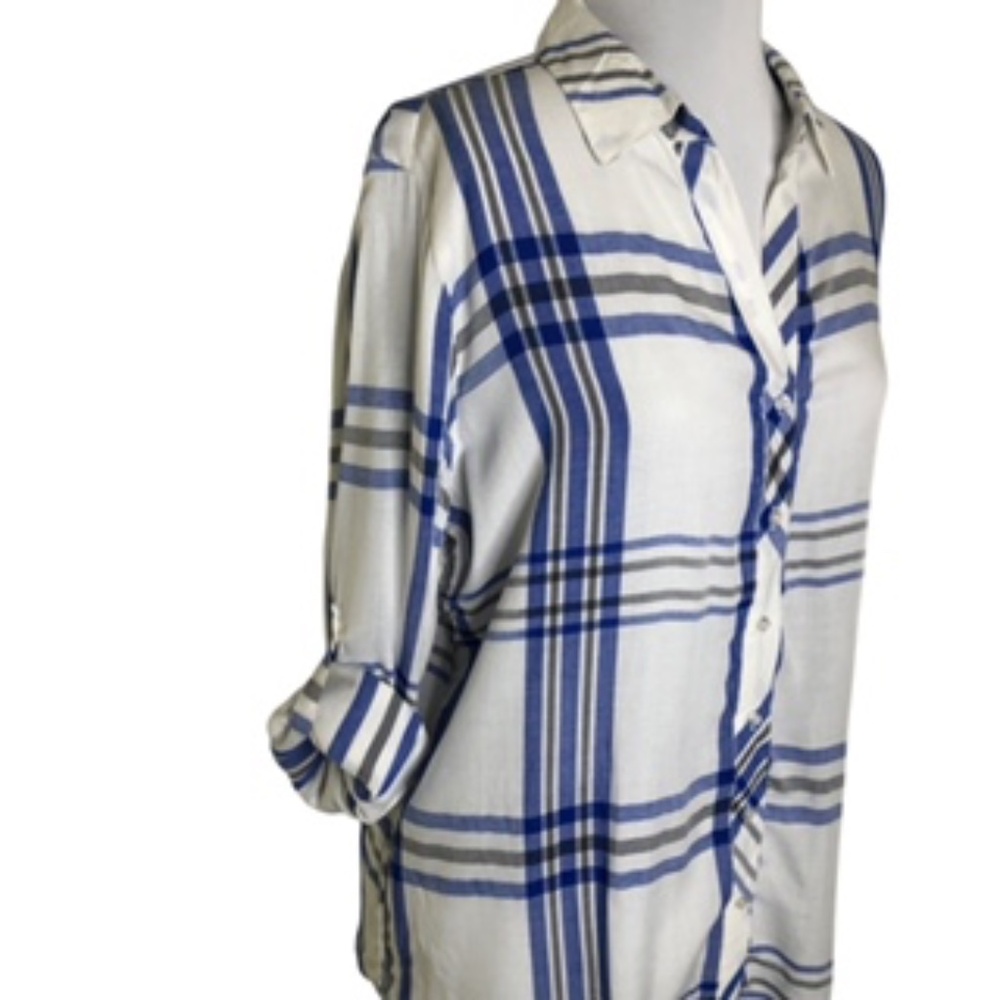 NWOT Hester & Orchard Plaid Button Front Roll Up Tabbed Sleeve Shirt Size M